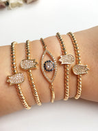 Gold Evil Eye Bracelet, Tulip Charm Bracelet - Evileyefavor
