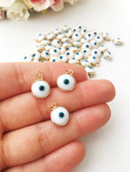 White evil eye beads, evil eye charm, glass evil eye charm, evil eye connector - Evileyefavor
