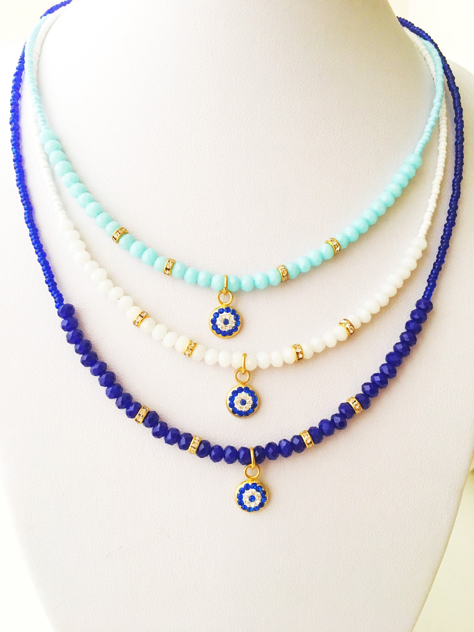 Evil Eye Seed Beads Necklace, Christmas Gift for Her Blue