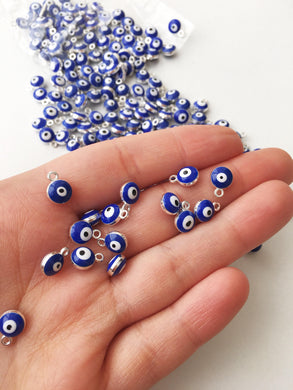 Blue evil eye charm 10 pcs, silver evil eye charm, evil eye necklace charm - Evileyefavor