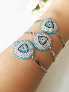Silver Evil Eye Bracelet, Adjustable Bracelet - Evileyefavor