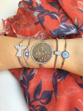 Silver Evil Eye Bracelet Set, Adjustable Charm Bracelet, Tree of Life Tulip Charm - Evileyefavor