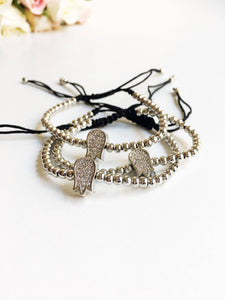 Silver Evil Eye Bracelet Set, Adjustable Charm Bracelet, Tree of Life Tulip Charm - Evileyefavor