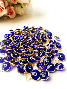 Gold evil eye charm, blue evil eye beads, glass evil eye charms, turkish evil eye, evil eye necklace charm, diy jewelry bead, nazar boncuk - Evileyefavor