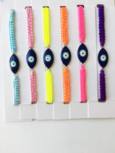 Evil Eye Macrame Bracelet, White Black Evil Eye Charm, Choose String Color - Evileyefavor