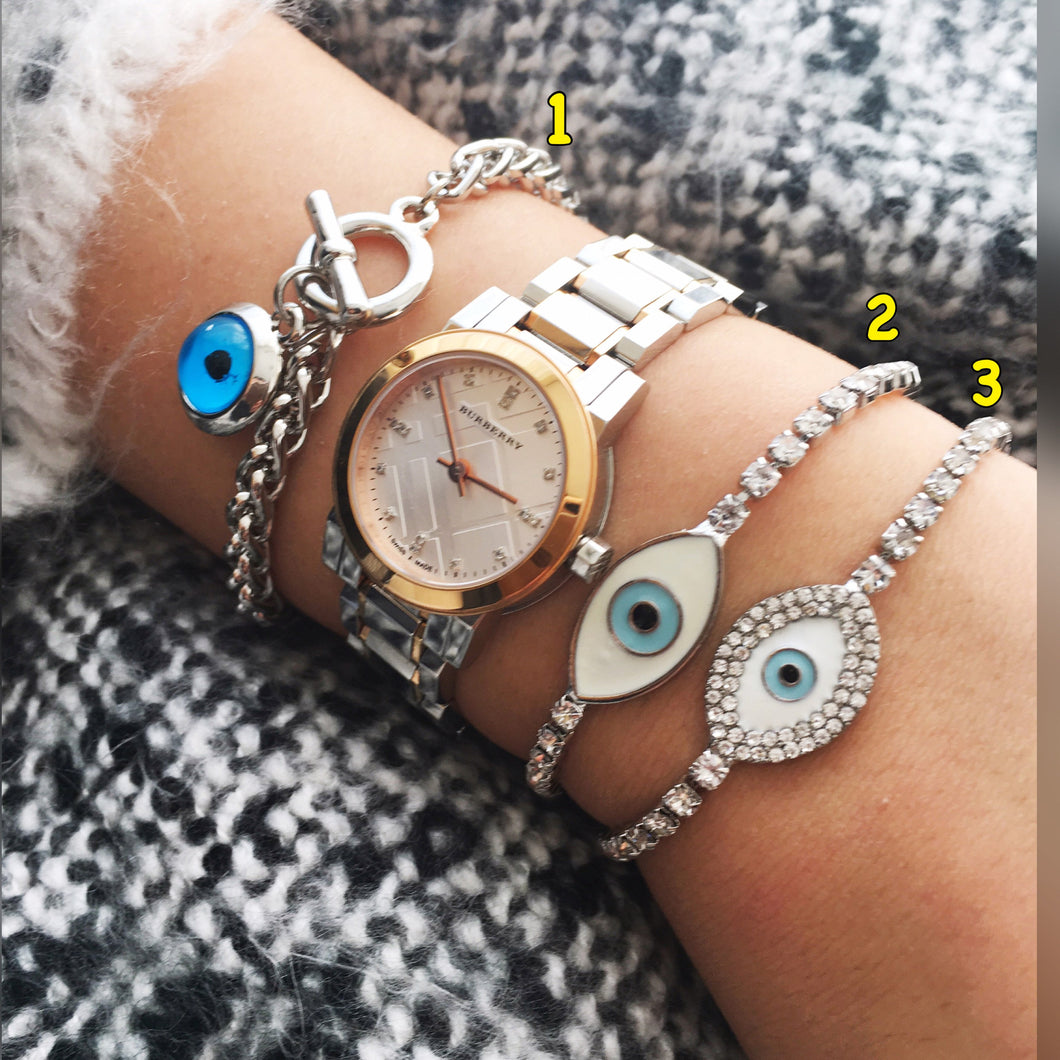 Silver Evil Eye Bracelet Set, Lucky Charm Bracelet - Evileyefavor