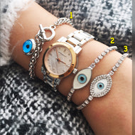 Silver Evil Eye Bracelet Set, Lucky Charm Bracelet - Evileyefavor