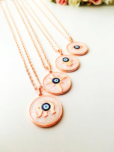 Evil eye necklace, rose gold plate necklace, hamsa charm necklace, elephant necklace - Evileyefavor