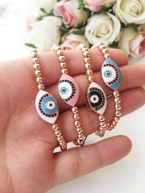 Nazar boncuk Bracelet, Evil Eye Bracelet, Rose Gold Beads - Evileyefavor