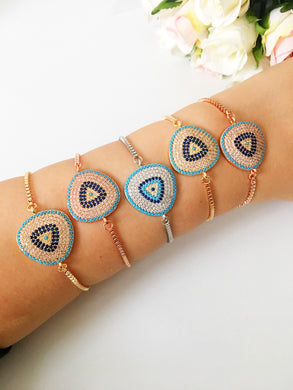 Greek Evil Eye Bracelets, Zircon Adjustable Gold Rose Silver - Evileyefavor