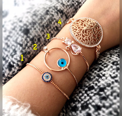 Rose Gold Evil Eye Bracelet, Tree of Life Bracelet - Evileyefavor