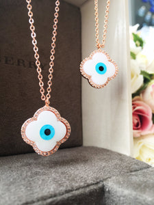 Evil eye necklace, mother of pearl necklace, rose gold plated necklace - Evileyefavor