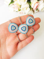 Silver Evil Eye Bracelet, Adjustable Bracelet - Evileyefavor
