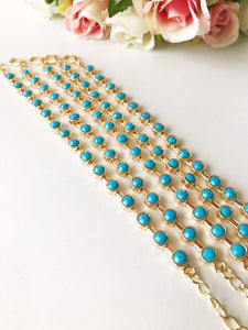 Turquoise Beaded Bracelet, Rose Gold Silver Chain Bracelet, Bridesmaid Jewelry - Evileyefavor