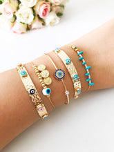 Gold Bangle Bracelet, Greek Evil Eye Jewelry, Evil Eye Charm Bracelet - Evileyefavor