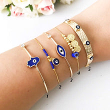 Gold Evil Eye Bracelet, Blue Evil Eye Bead, Bangle Bracelet - Evileyefavor