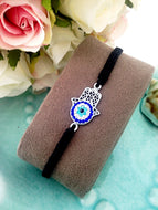 Silver Hamsa Evil Eye Bracelet, Black Macrame Bracelet - Evileyefavor