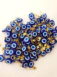 Unique wedding favor - safety pins- 100 pcs - resin evil eye beads - Evileyefavor