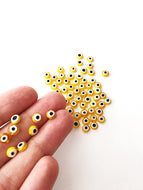 Yellow evil eye beads - Flat glass bead - 6mm to 12mm - Evileyefavor