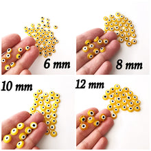Yellow evil eye beads - Flat glass bead - 6mm to 12mm - Evileyefavor