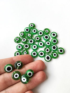 Flat evil eye glass beads- 6mm to 12mm- green evil eye beads- evil eye tiny beads - Ojo beads - Evil eye wholesale beads- supply for jewelry - Evileyefavor