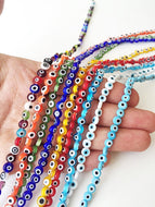 6mm flat round evil beads- Turkish evil eye- strand for red, yellow, green, blue - Evileyefavor