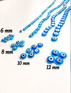 Flat evil eye glass beads- 6mm to 12mm- turquoise evil eye beads- evil eye tiny beads - Ojo beads - Evil eye wholesale beads- diy jewelry - Evileyefavor