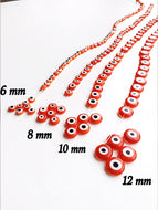 Orange evil eye beads - Flat glass bead - 6mm to 12mm - Nazar evil eye tiny beads - Ojo beads - Evil eye wholesale beads - beads for jewelry - Evileyefavor