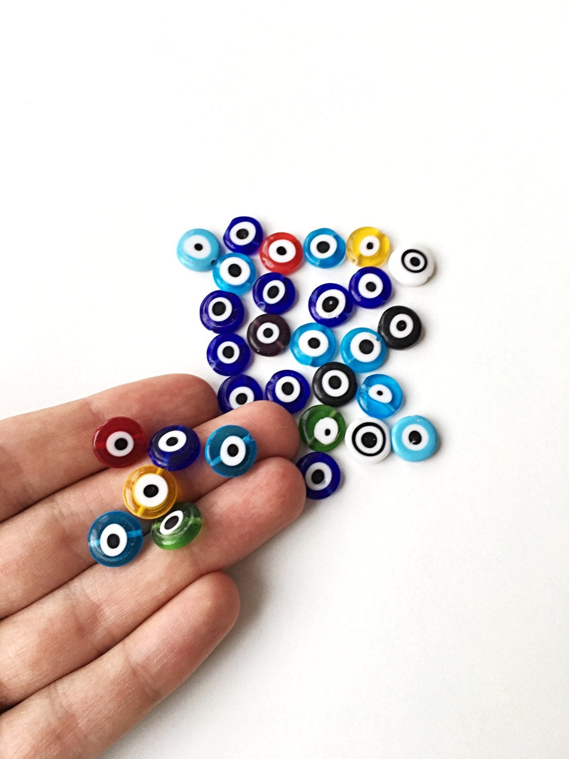 Mixed color evil eye 6mm to 12mm flat glass beads evil eye set