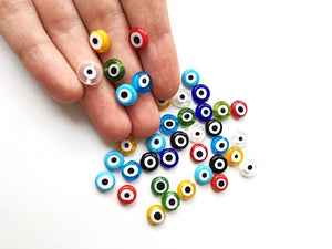 Mixed color evil eye 6mm to 12mm - flat glass beads - evil eye set of 30 to 55 beads - Flat evil eye - Greek evil eye - diy jewelry supplies - Evileyefavor