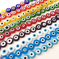 12mm flat round evil beads- Turkish evil eye- strand for red, yellow, green, blue, white - Evileyefavor