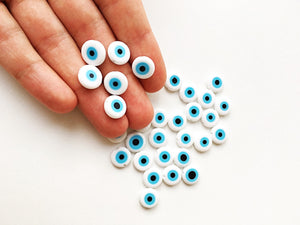10 White Glass Evil Eye Beads, Chunky Rondelle Artisan Handmade Lucky  Protective Navy Nazar Beads, 12x14mm