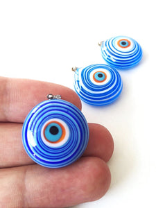 Murano glass evil eye pendant - lampwork evil eye bead - blue evil eye nazar pendant - turkish greek evil eye - lampwork jewelry supplies - Evileyefavor
