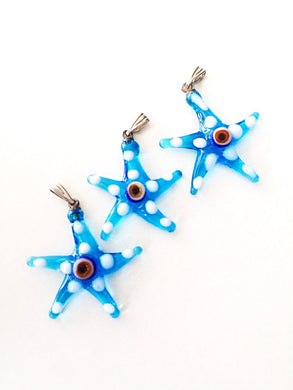 Murano glass evil eye starfish pendant - lampwork evil eye bead - blue evil eye nazar pendant - turkish greek evil eye - jewelry supplies - Evileyefavor