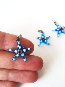 Murano glass evil eye starfish pendant - lampwork evil eye bead - blue evil eye nazar pendant - turkish greek evil eye - jewelry supplies - Evileyefavor