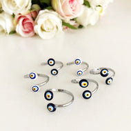 Adjustable Silver Evil Eye Ring - Evileyefavor