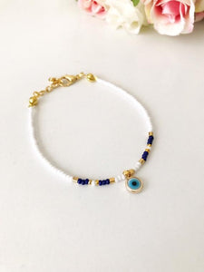 Evil eye bracelet, evil eye charm bracelet, seed beads bracelet - Evileyefavor