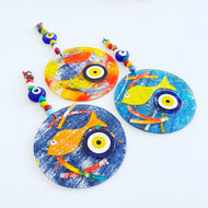 Evil eye wall hanging, fused glass wall decor, fish evil eye