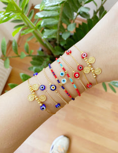 Evil Eye Bracelet, Gold Chain Bracelet, Blue Red Evil Eye Bead - Evileyefavor