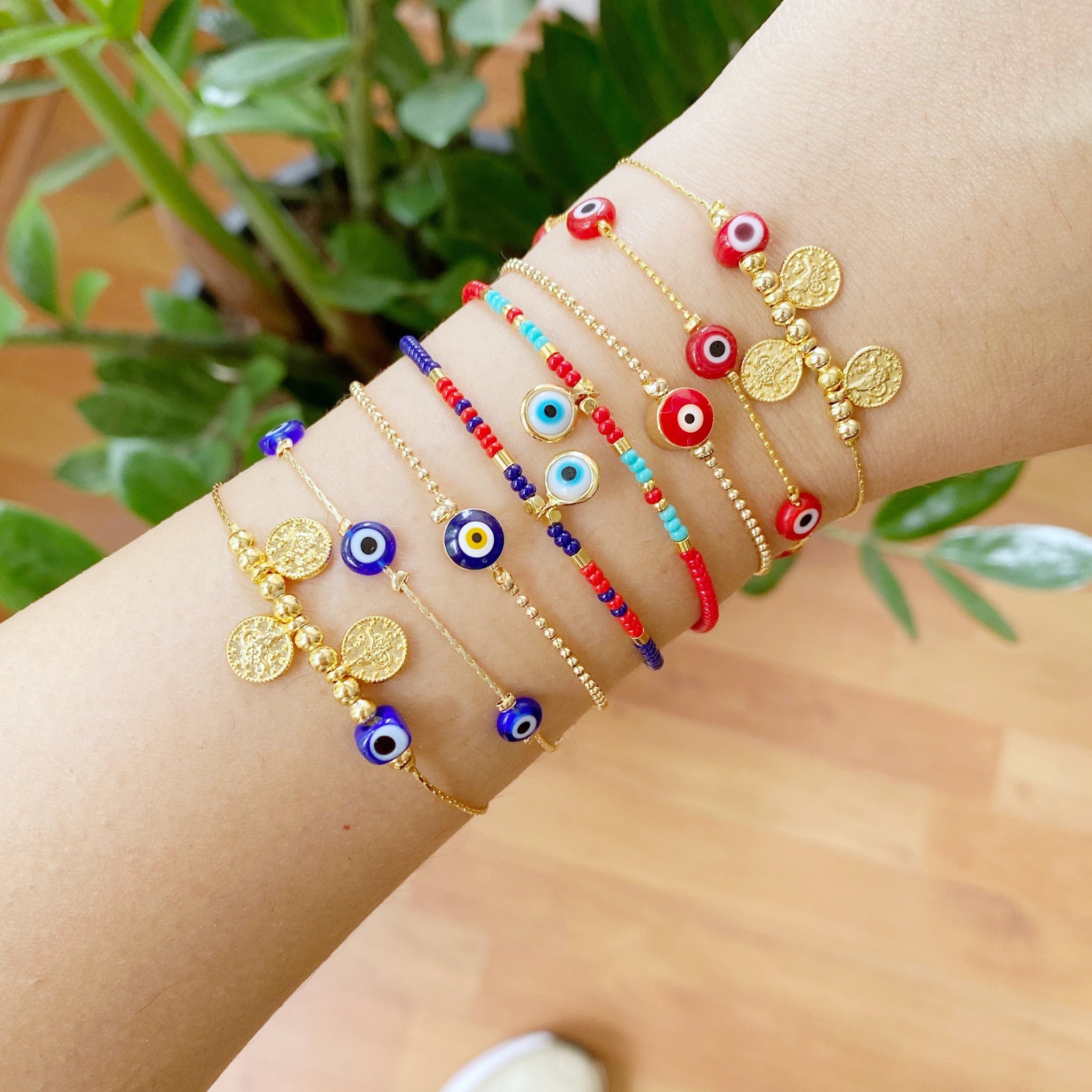 Evil Eye Bracelet, Colorful Evil Eye Beads, Gold Chain Bracelet