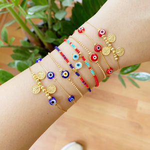 Evil Eye Bracelet, Gold Chain Bracelet, Blue Red Evil Eye Bead - Evileyefavor