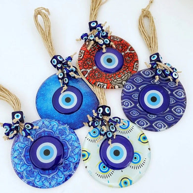 Evil Eye Wall Hanging, Mosaic Glass Wall Decor, Evil Eye Beads