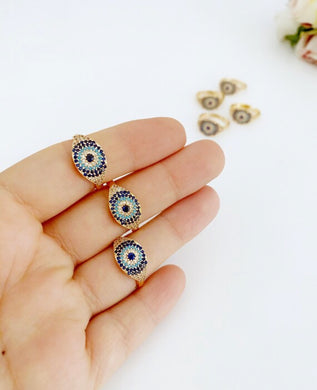 Gold Evil Eye Ring, Zircon Ring, Adjustable Ring, Stacking Ring