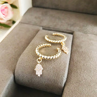 Gold Hamsa Hand Charm Ring - Evileyefavor