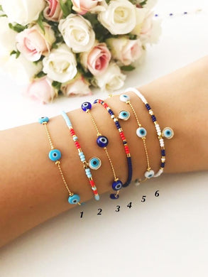 Evil eye bracelet, evil eye charm bracelet, seed beads bracelet - Evileyefavor