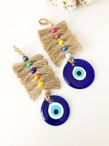 Macrame evil eye wall hanging with colorful beads - Evileyefavor