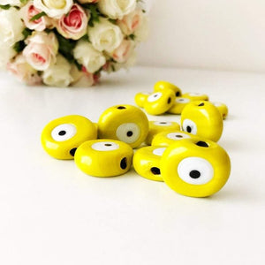 Yellow murano evil eye glass beads - 5 pcs - Evileyefavor